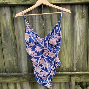 NWT Cupshe Paisley V-Neck One Piece Tummy Control Bathing Suit Blue Pink Size XL
